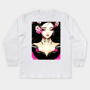 Asian Egirl Kids Long Sleeve T-Shirt